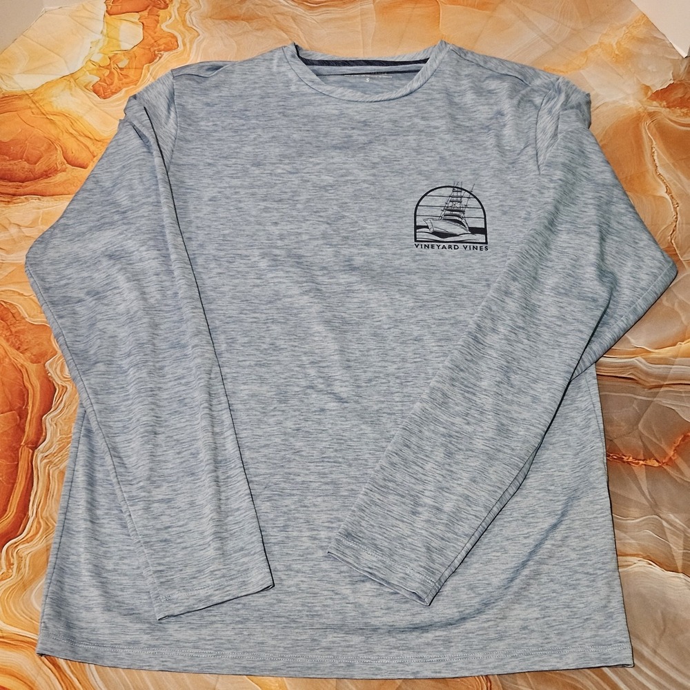 Vineyard Vines Performance Long Sleeve Shirt Mens Small Blue Boat Fishing